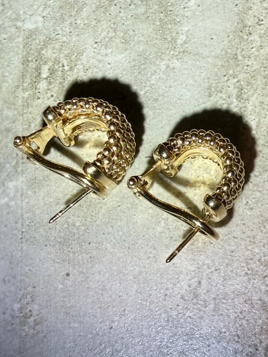 NWOT Italian Gold Mesh Hoop Earrings in 14k Gold Vermeil over Sterling Silver - Picture 5 of 6